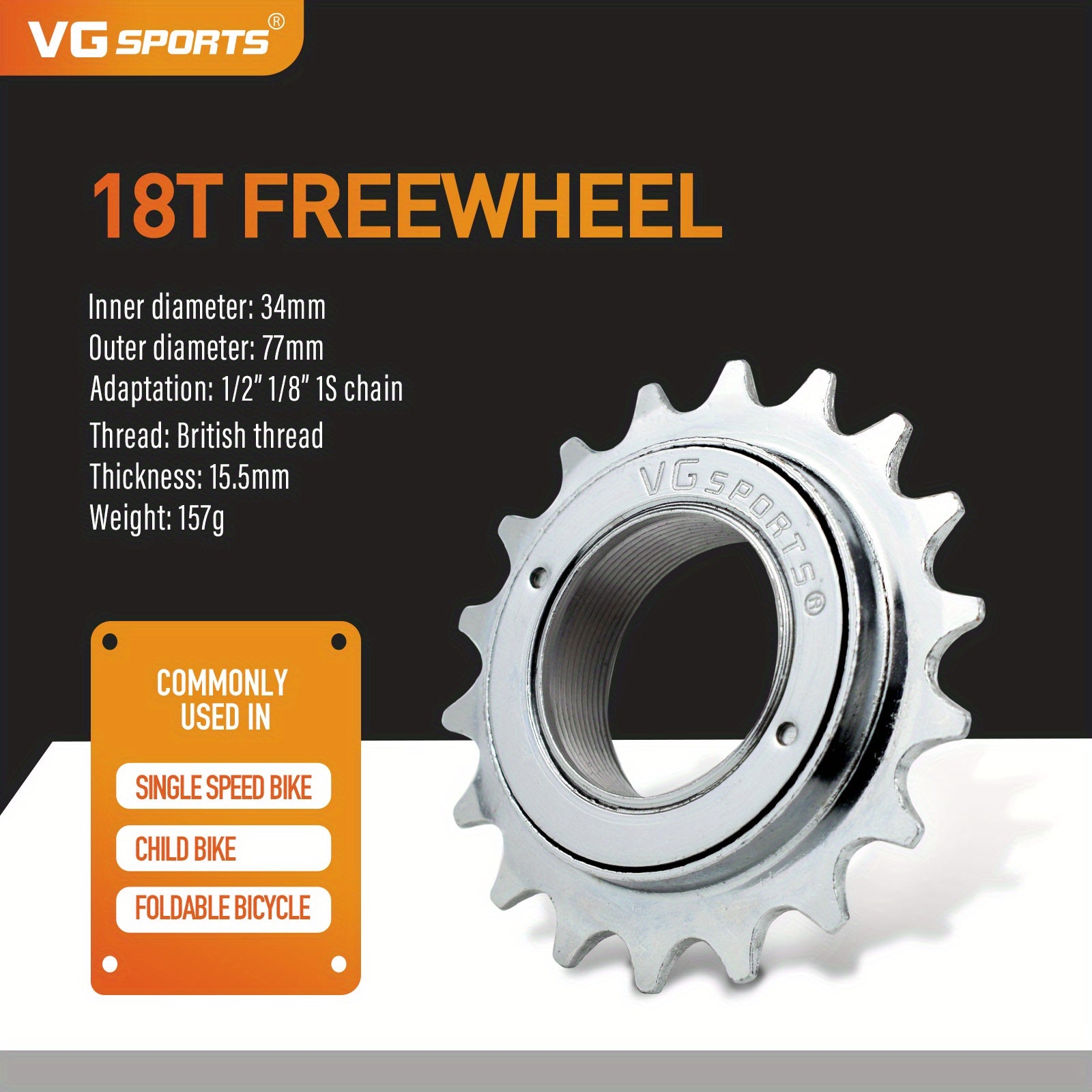 1pc VG Sports 16T/18T/20T/22T/24T 34MM Bicycle Flywheel Single Speed Bicycle Flywheel Sprocket 1 Speed Gear For BMX Flywheel Sprocket Gear Bike Accessories