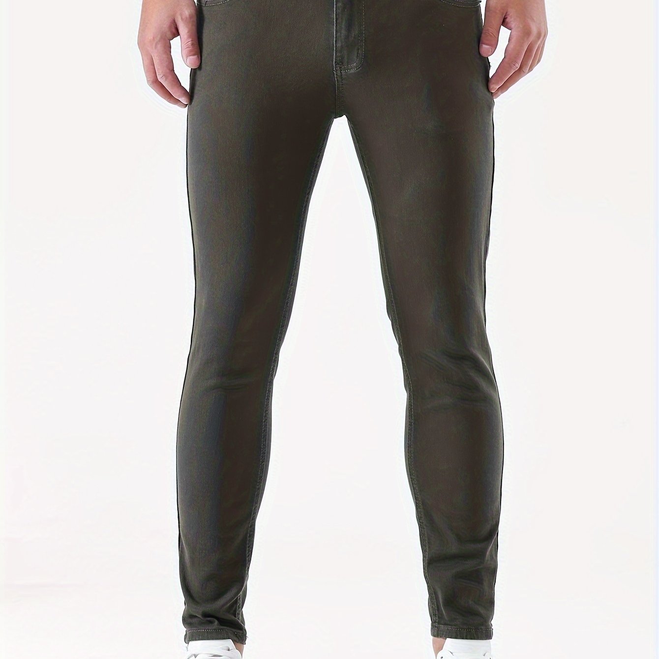 Mid Stretch Slim Fit Jeans, Men's Casual Street Style Contrast Stitching Denim Pants For Spring Summer