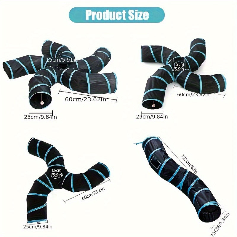 Cat Tunnel for Indoor Cats Large with Play Ball 2/3/4/5 Way Collapsible Interactive Peek Hole Pet Tube Toys for Puppy, Kitty, Kitten, Rabbit