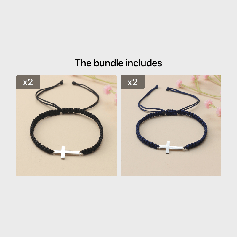 [Steel Cross Bracelet] Stainless Steel Adjustable 1pc Hand Woven Cross Bracelet | Men's Hand Jewelry