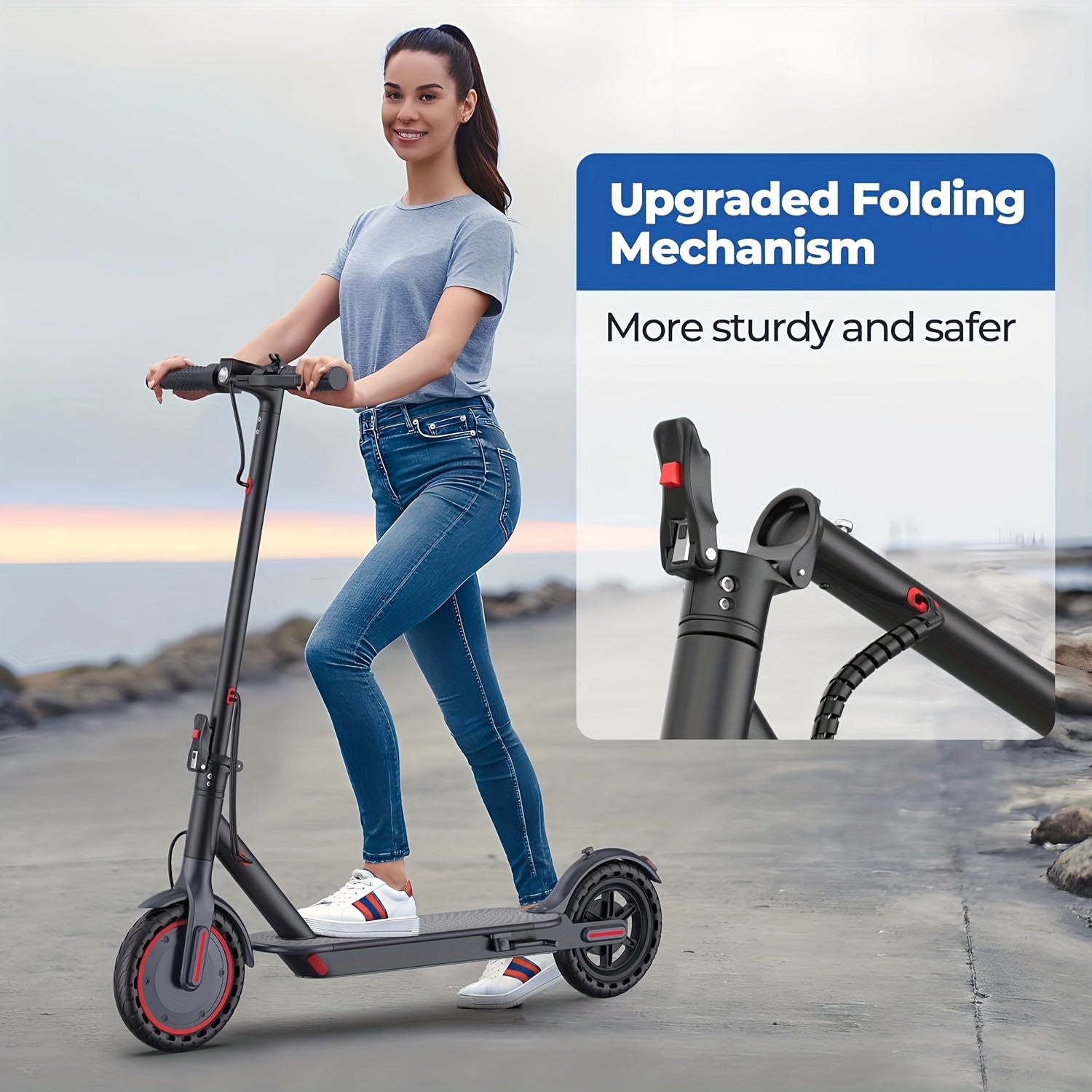 LADPED Multiple Models Folding Electric Scooter, Rated 350W/500W Motor Optional, 5.2AH-14.5AH Battery, with 8.5-10inches Anti-skid Solid Tires, Scooter Electric with Long Range, 15-20MPH Speed Foldable Commuting E-Scooter for