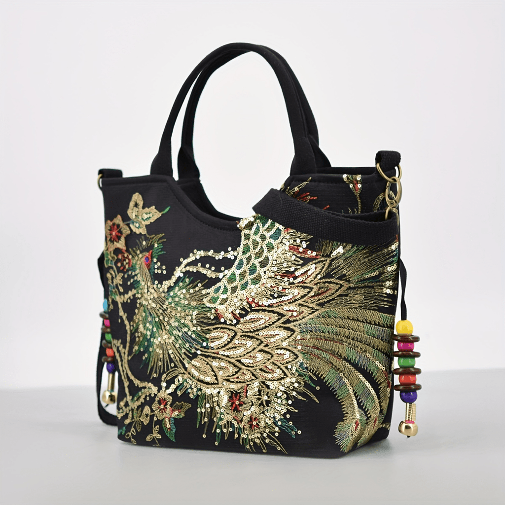 Wo 'S Embroidered Satchel Bag, Fashion Double Handle Purse, Retro Style Handbag with Removable Strap