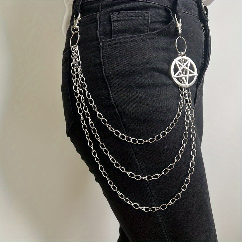 Punk Pentagram Pants Jeans Chain Keychains Trouser Biker Chains Harajuku Goth Jewelry Gothic Rock Accessories for Men Women
