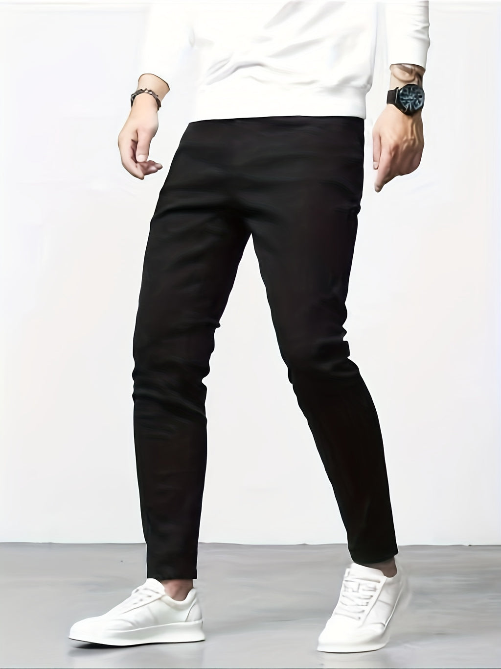 Mid Stretch Slim Fit Jeans, Men's Casual Street Style Contrast Stitching Denim Pants For Spring Summer