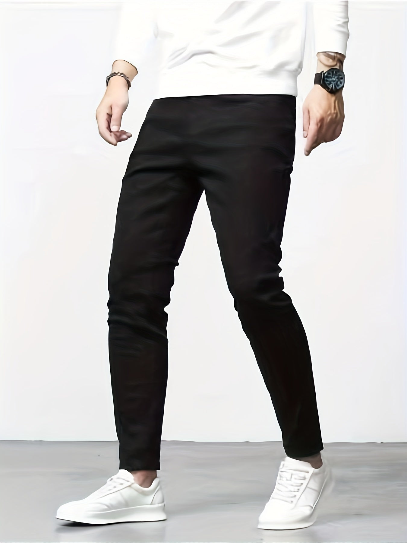 Mid Stretch Slim Fit Jeans, Men's Casual Street Style Contrast Stitching Denim Pants For Spring Summer