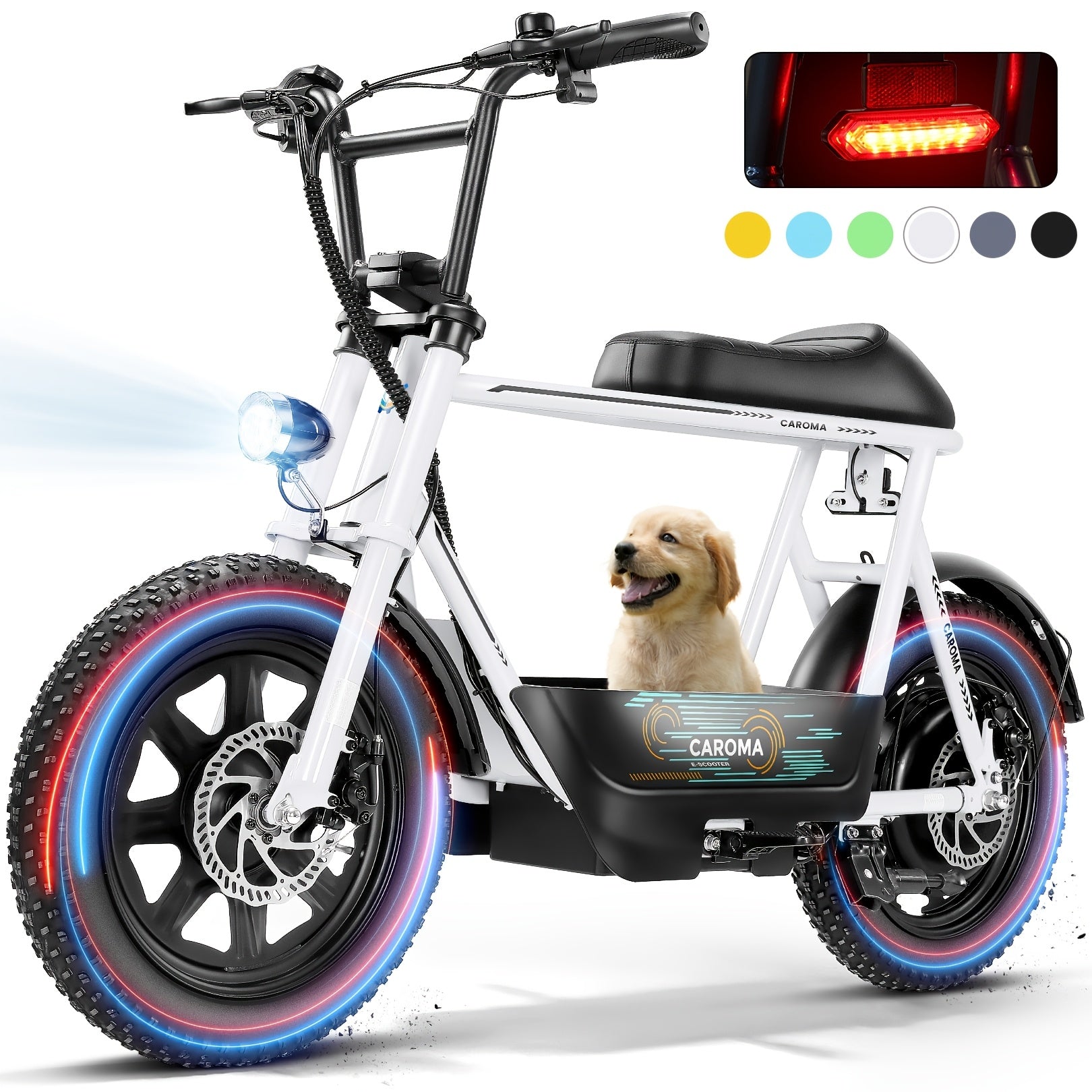Caroma 500W Electric Scooter for Adults with Seat & Basket - 16" All-Terrain Tires, 20MPH Top Speed, 25 Miles Range, Dual Disc Brakes, LCD Display, Rechargeable Battery, Aluminum Alloy, Mixed Colors, Inflatable Tires, 48V 7.8