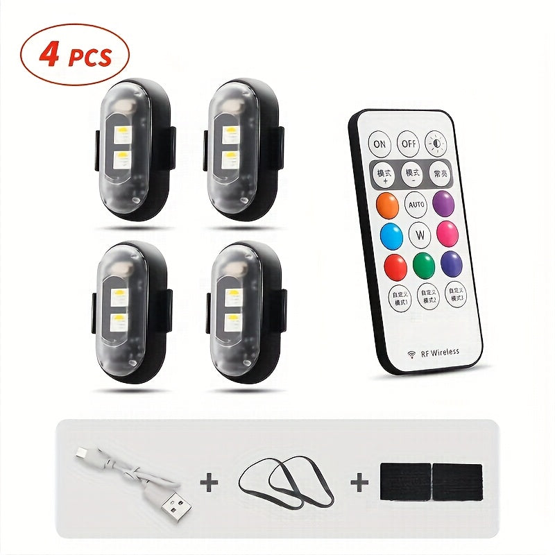 4/6pcs 8-Color High-Brightness Wireless LED Strip Lights with Remote Control, USB Charging, Anti-Collision Lighting for Drones, Aircraft, Motorcycles, and Bikes