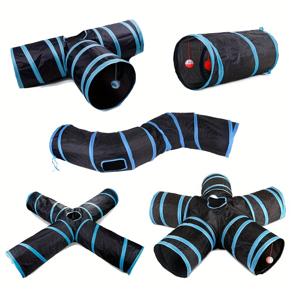 Cat Tunnel for Indoor Cats Large with Play Ball 2/3/4/5 Way Collapsible Interactive Peek Hole Pet Tube Toys for Puppy, Kitty, Kitten, Rabbit
