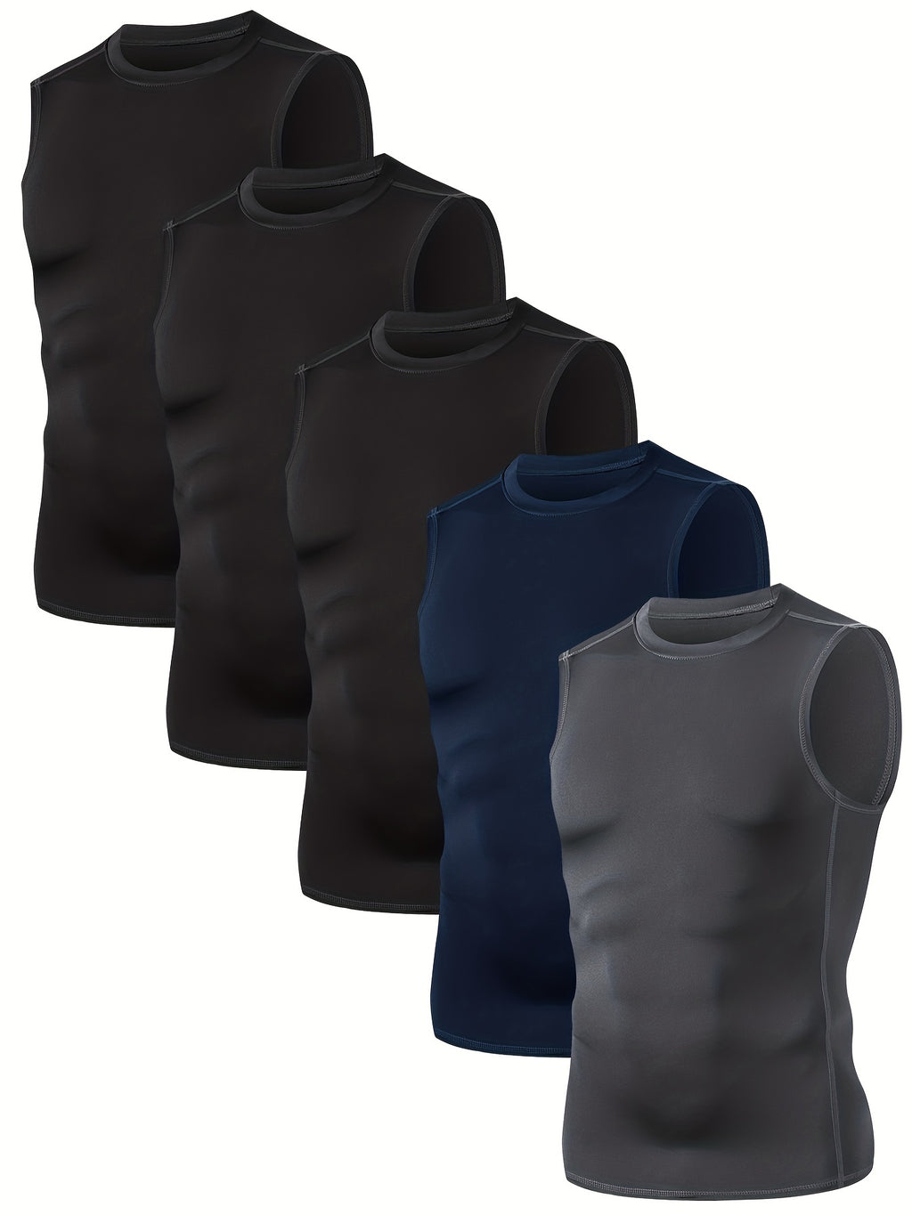 [5-Pack Athletic Shirts] TELALEO 5-Pack Men's Athletic Compression Shirts | Sleeveless Workout Tank Tops for Running, Basketball & Outdoor Activities, Breathable & Supportive Design, Black, White, Red, Blue