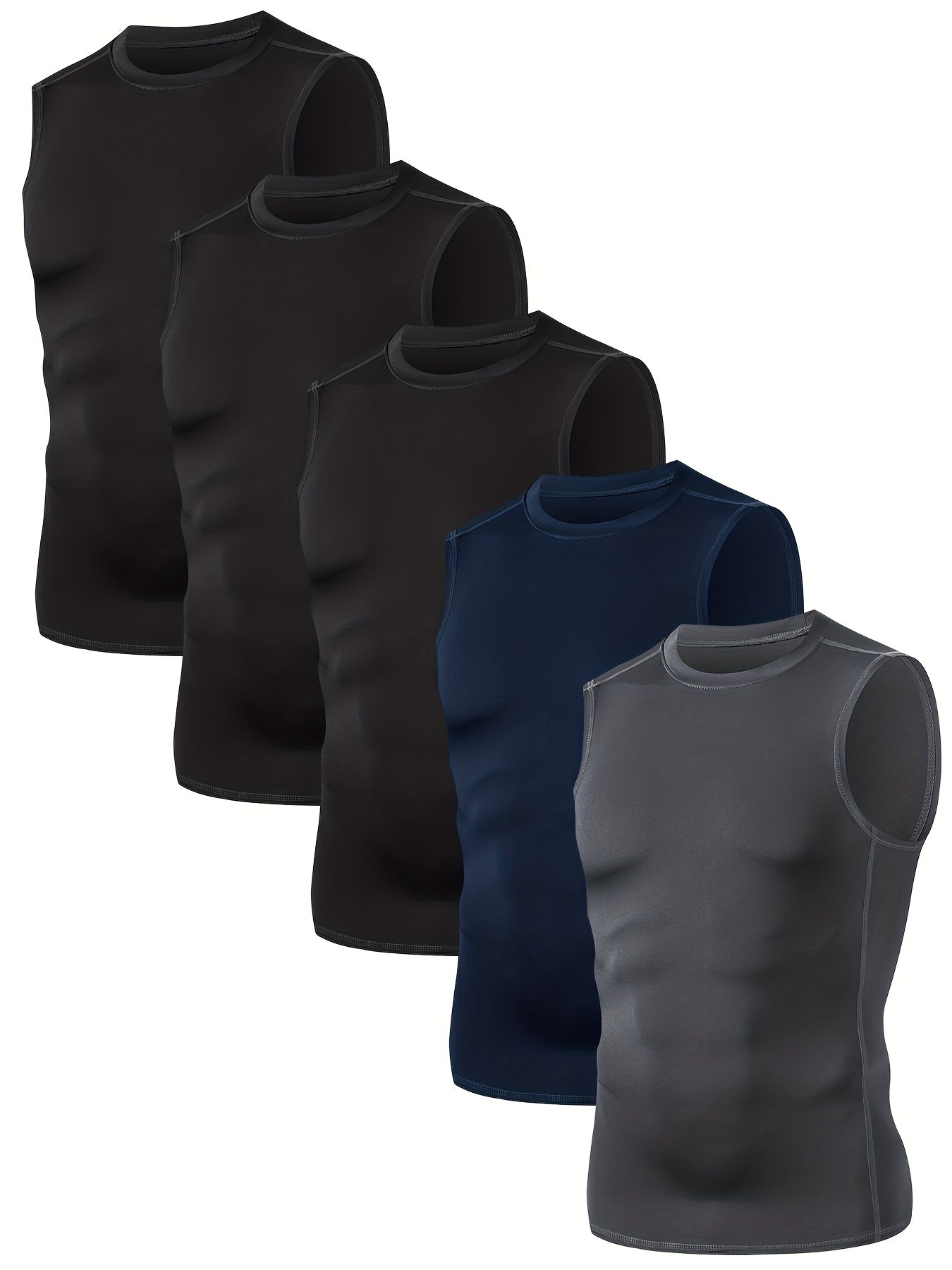 [5-Pack Athletic Shirts] TELALEO 5-Pack Men's Athletic Compression Shirts | Sleeveless Workout Tank Tops for Running, Basketball & Outdoor Activities, Breathable & Supportive Design, Black, White, Red, Blue