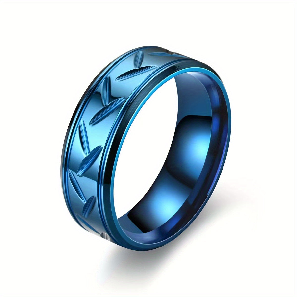 1pc 8MM Luxury Black Titanium Steel Ring - High Quality, Fashion Simple Design, Black Stainless Steel Wire Groove Tire Ring - For Men - Perfect Gift for Him - Anniversary, Birthday, Valentine's Day