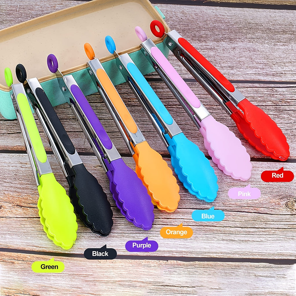 3pcs / 7pcs Kitchen Tongs, 7 Inch Small Silicone Tongs with Stainless Steel Silicon Handles and Nylon Tips, Heat Resistant Non-Stick Cooking Tongs, Mini Locking Food Tongs for Cooking Salad Grilling and Frying