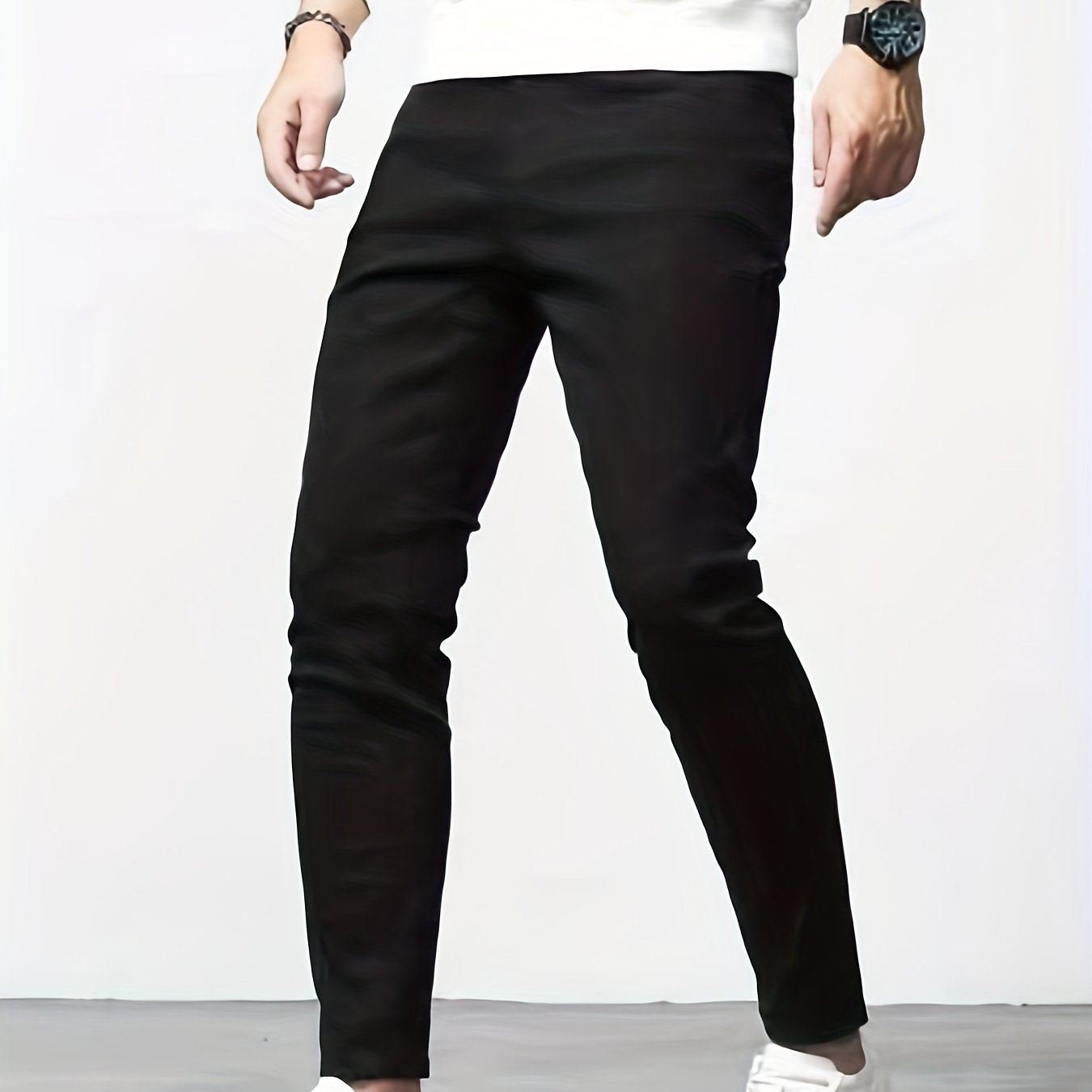 Mid Stretch Slim Fit Jeans, Men's Casual Street Style Contrast Stitching Denim Pants For Spring Summer