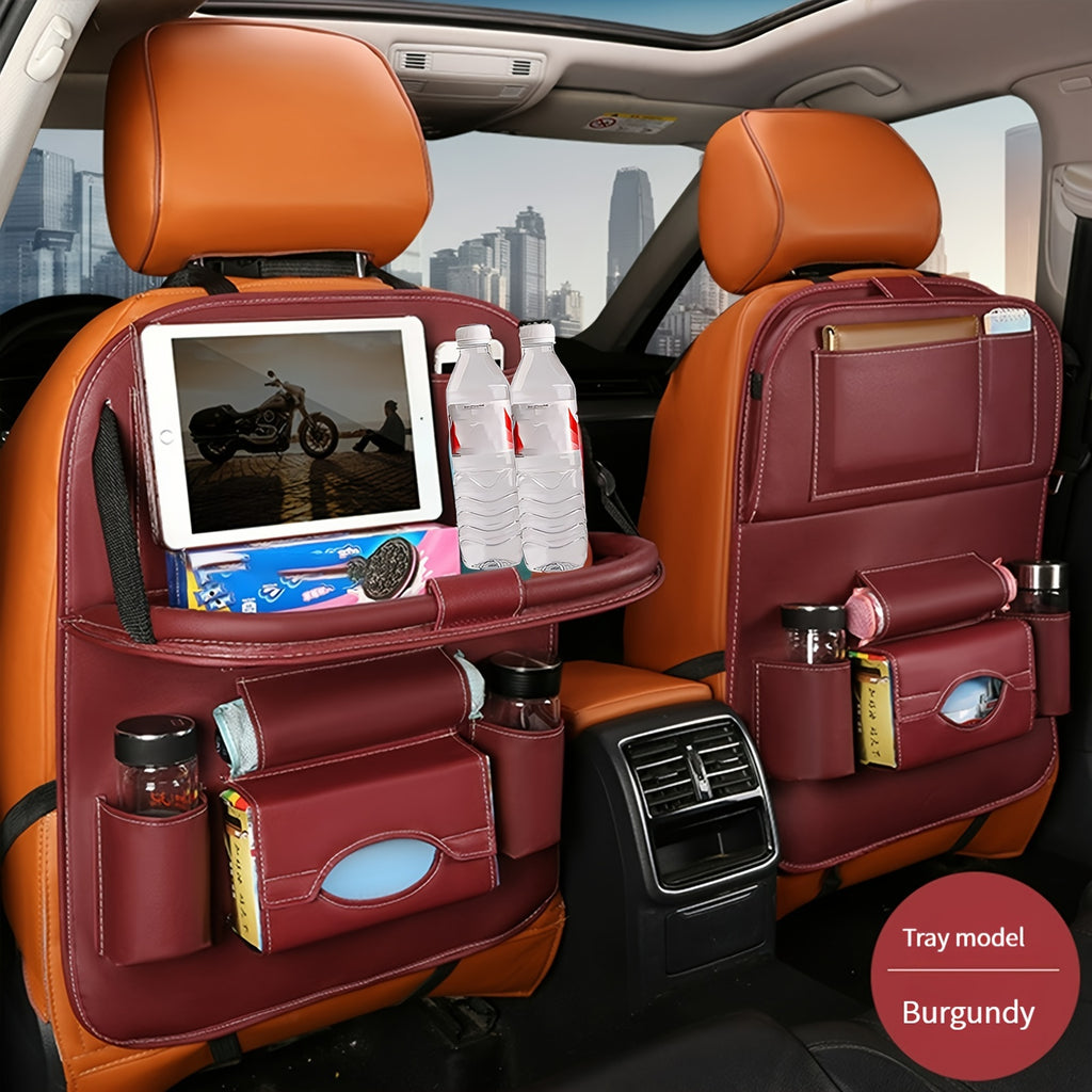 Upgrade Your Car With This Luxury PU Leather Storage Bag And Tray - Perfect For Snacks And Toys!