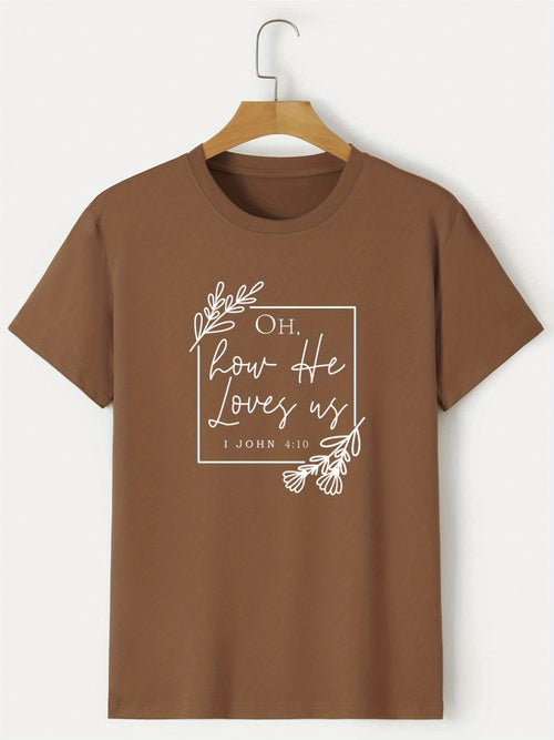 'Oh How He Loves Us' Round Neck T-shirts, Causal Tees, Short Sleeves Tops, Men's Summer Clothing