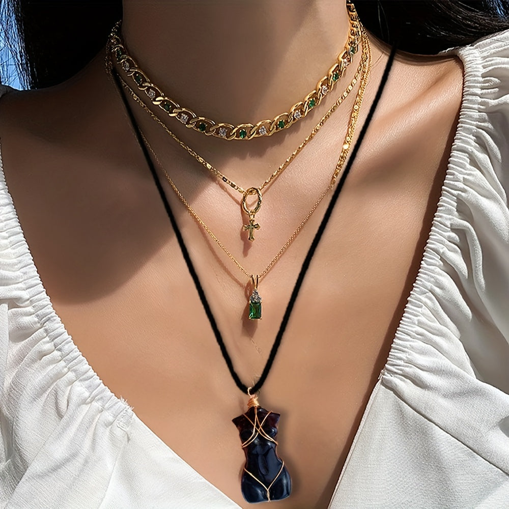 1pc, Natural Quartz Crystal Goddess Pendant Necklace - Perfect Gift for Women, Brides, and Engagements