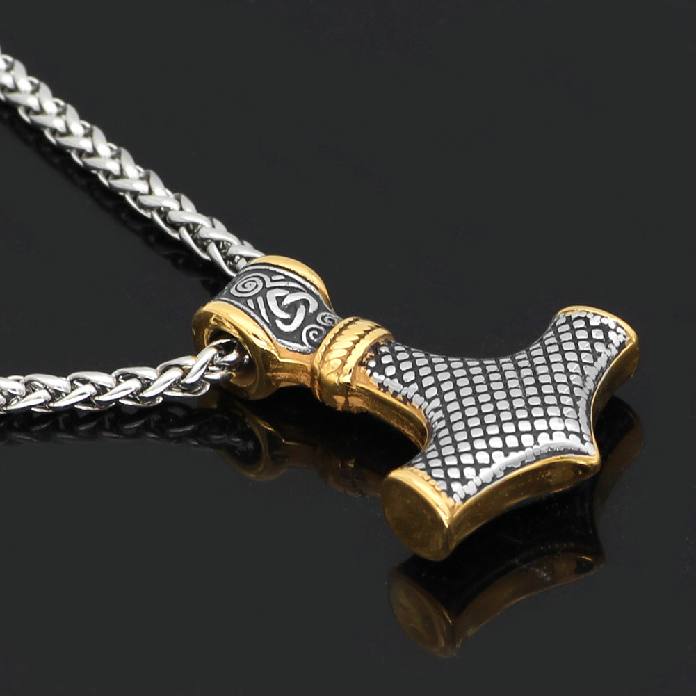 Viking Double Color Hammer Pendant Necklace, Stainless Steel Men's Necklace Viking Jewelry