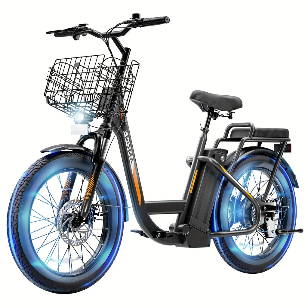 Peak 750W Adults Adjustable Electric Scooter with Seat & Basket, Rated 500W, 48V 7800mAh Lithium Battery, 25 Miles Range & 20 MPH Top Speed Commuting Electric Scooter, 20X3 inch Off-Road Tires, With LCD Display & Dual Seats,