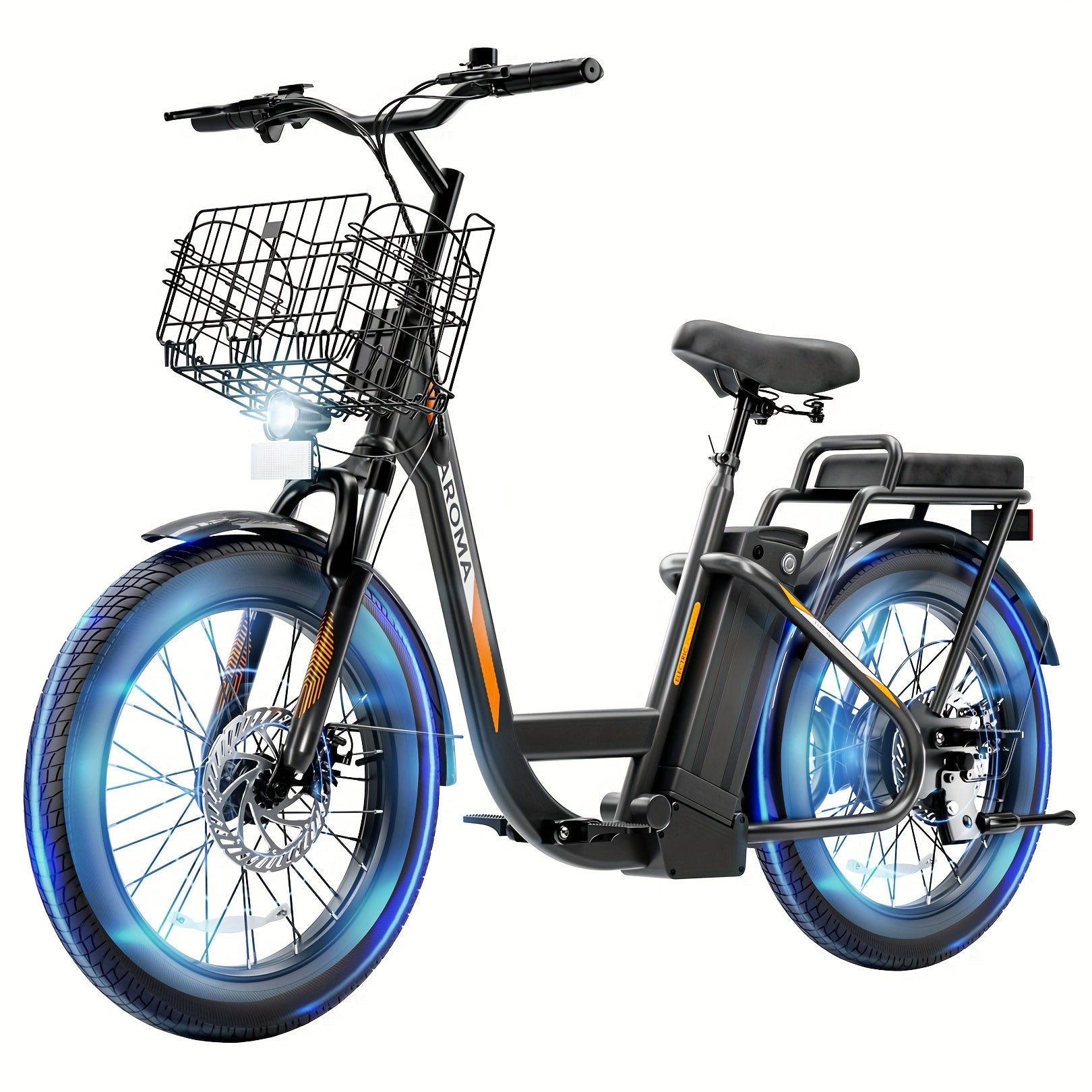 Peak 750W Adults Adjustable Electric Scooter with Seat & Basket, Rated 500W, 48V 7800mAh Lithium Battery, 25 Miles Range & 20 MPH Top Speed Commuting Electric Scooter, 20X3 inch Off-Road Tires, With LCD Display & Dual Seats,