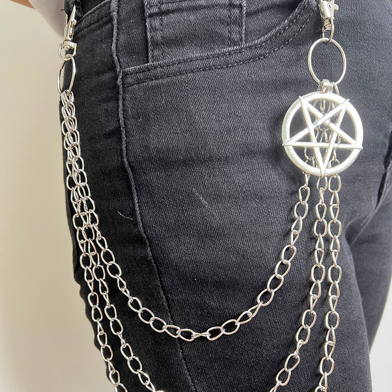 Punk Pentagram Pants Jeans Chain Keychains Trouser Biker Chains Harajuku Goth Jewelry Gothic Rock Accessories for Men Women