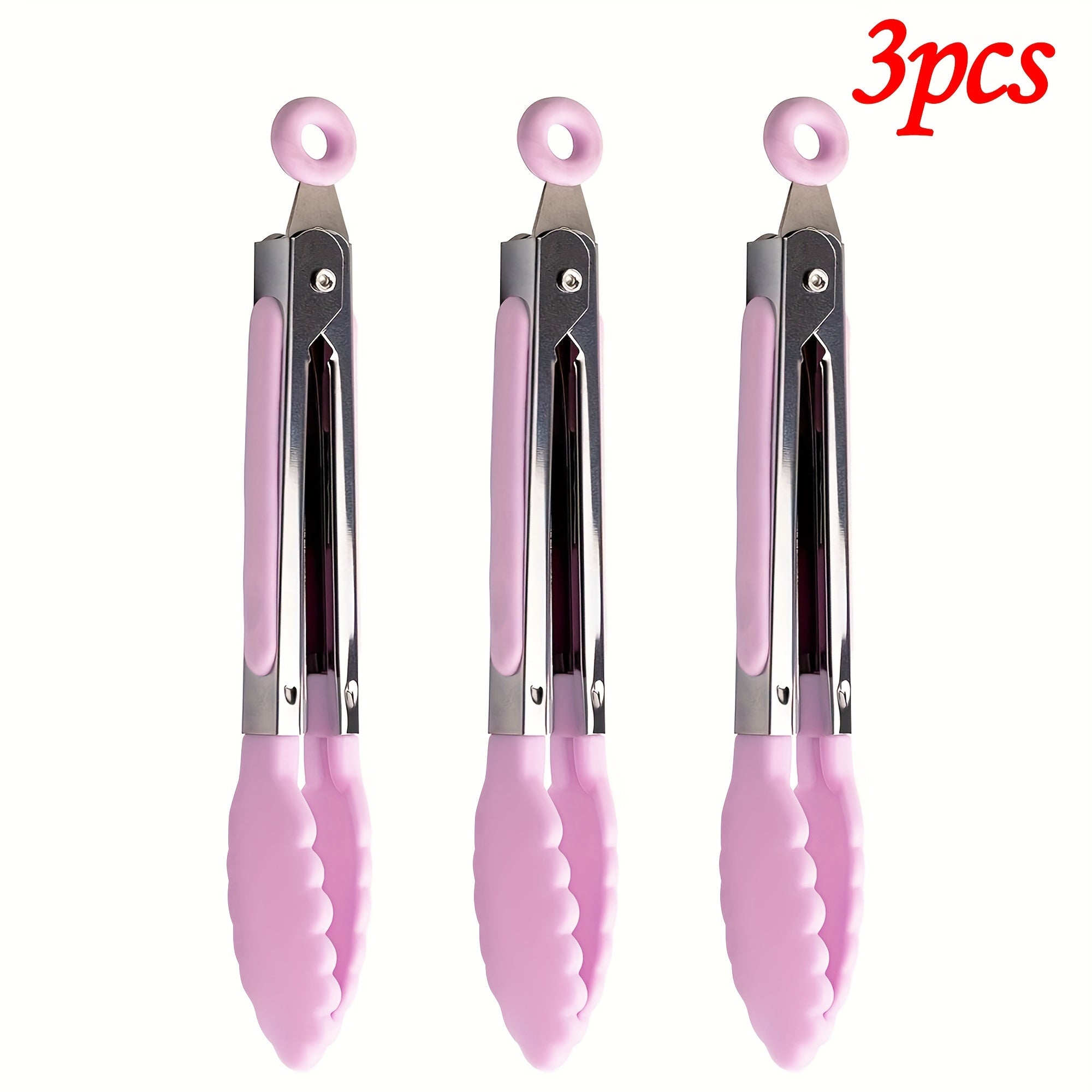 3pcs / 7pcs Kitchen Tongs, 7 Inch Small Silicone Tongs with Stainless Steel Silicon Handles and Nylon Tips, Heat Resistant Non-Stick Cooking Tongs, Mini Locking Food Tongs for Cooking Salad Grilling and Frying