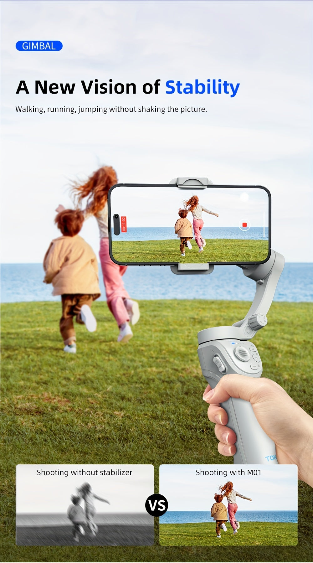 3-Axis Portable Smartphone Gimbal Stabilizer - Auto Tracking, Foldable, Rechargeable Lithium Battery, Wireless, USB Charging - Ideal for Video Recording, Vlogging, and Target Tracking