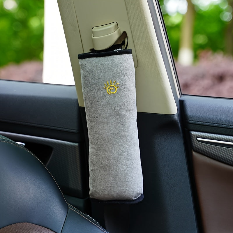 Soft Auto Seat Strap Headrest Neck Support - Car Seat Belt Pillow, Shoulder Pads, Safety Belt Protector Cushion, Comfortable Fabric Material for Enhanced Comfort and Safety, Car Comfort Accessory | Sun Design Pillow | Durable