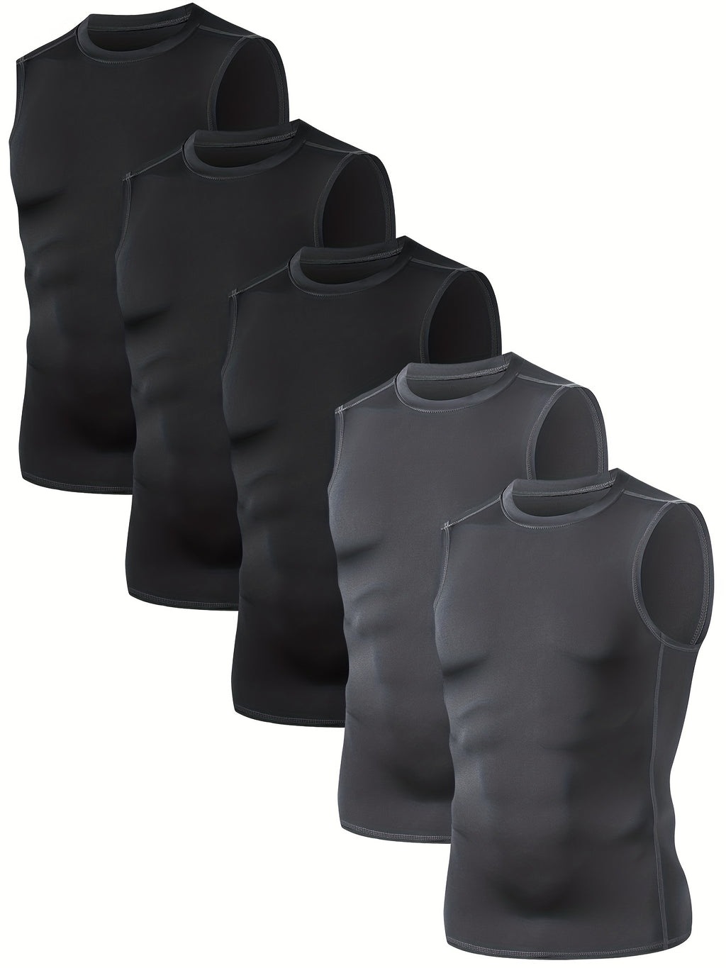 [5-Pack Athletic Shirts] TELALEO 5-Pack Men's Athletic Compression Shirts | Sleeveless Workout Tank Tops for Running, Basketball & Outdoor Activities, Breathable & Supportive Design, Black, White, Red, Blue