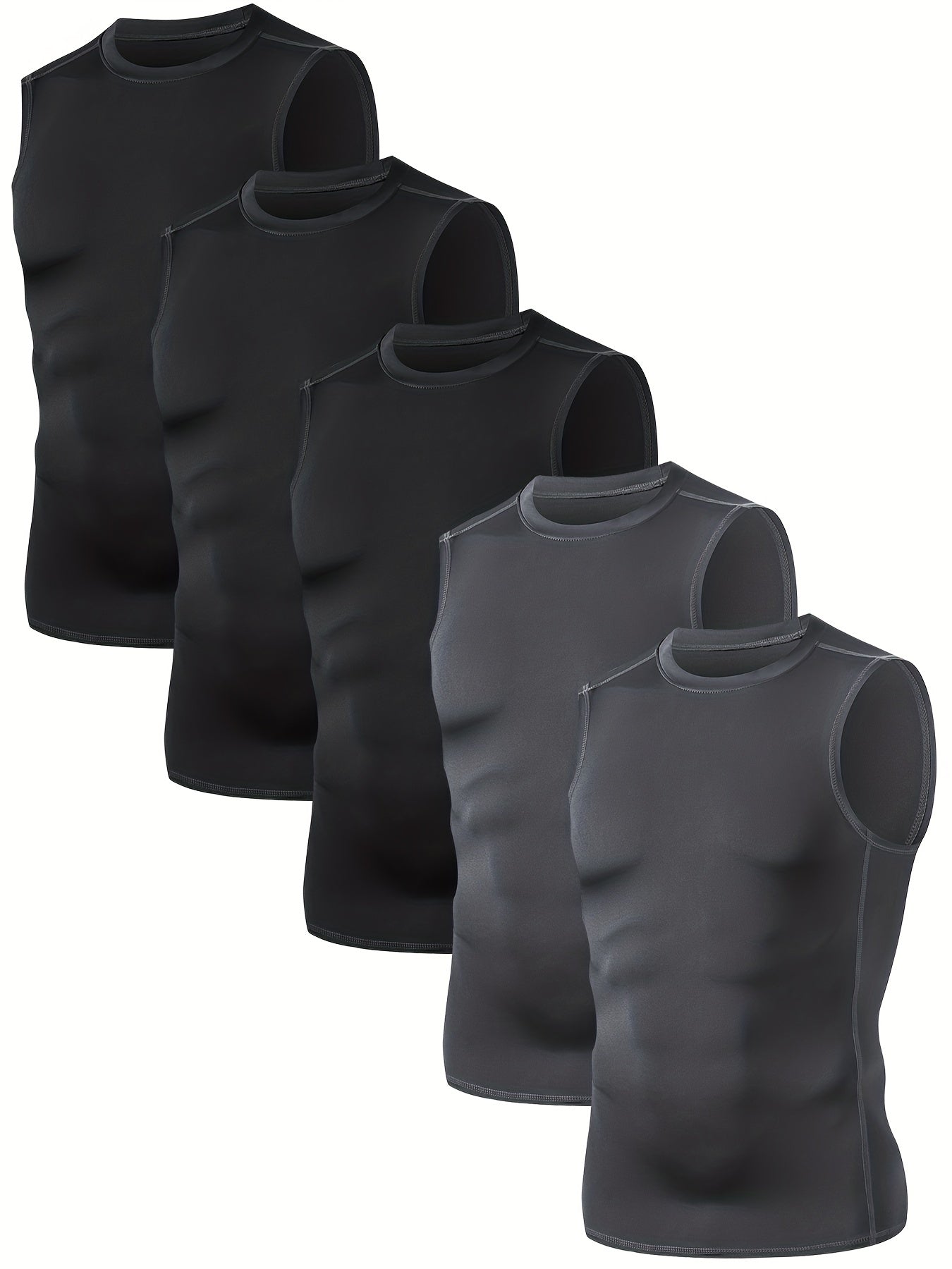 [5-Pack Athletic Shirts] TELALEO 5-Pack Men's Athletic Compression Shirts | Sleeveless Workout Tank Tops for Running, Basketball & Outdoor Activities, Breathable & Supportive Design, Black, White, Red, Blue