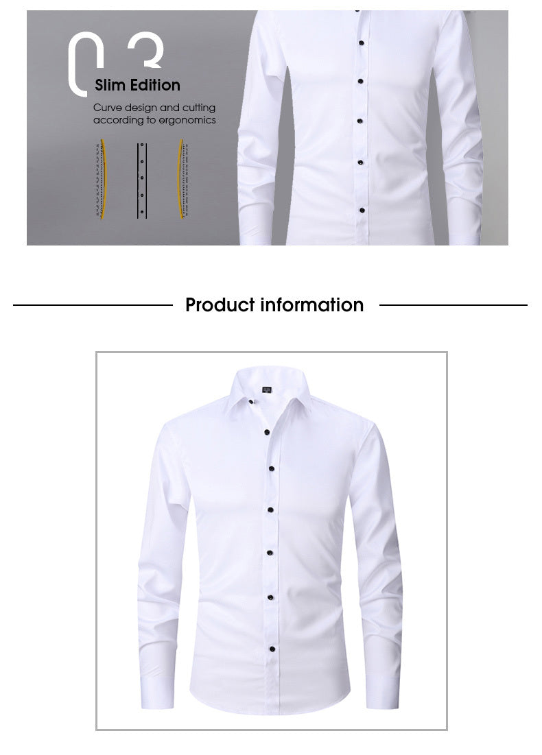 Men'S Stretch Slim-Fit Formal Shirt Without Pockets, Light Business Turn- Collar Long-Sleeved Shirt, Men'S Business Shirt, Wrinkle-Resistant And Durable Solid Color Formal Long-Sleeved Shirt with Buttons And Pockets, Suitable