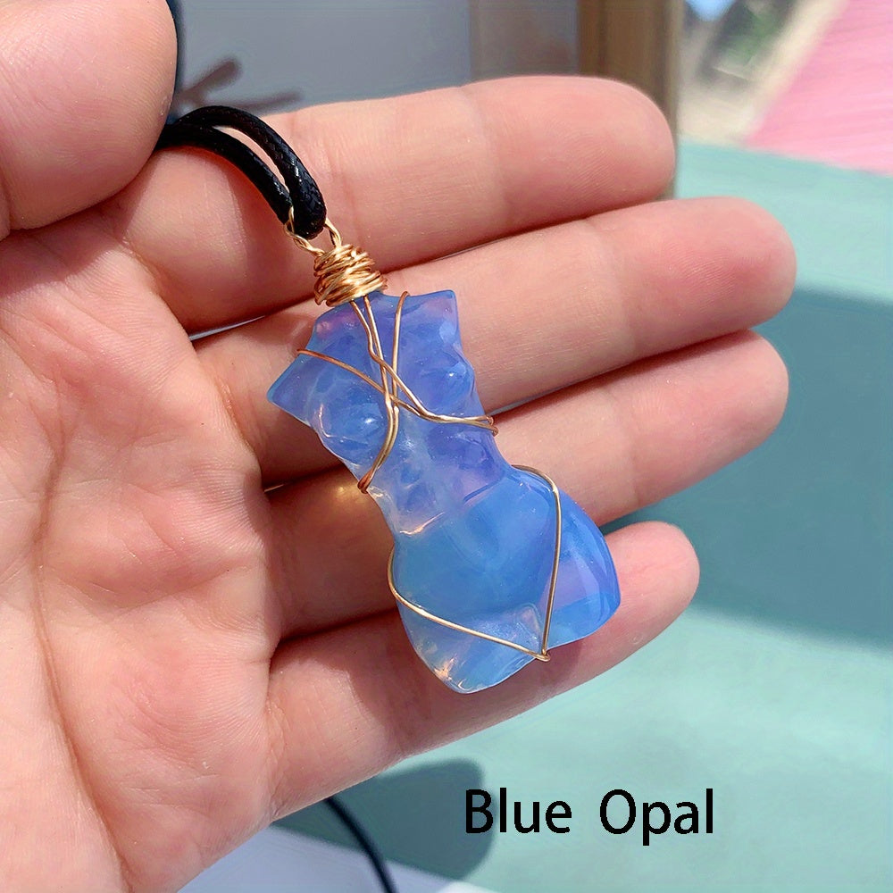 1pc, Natural Quartz Crystal Goddess Pendant Necklace - Perfect Gift for Women, Brides, and Engagements