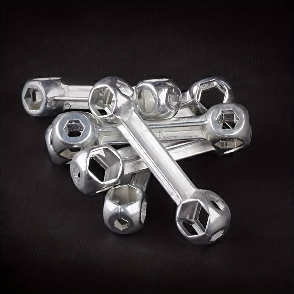 Versatile Bone-Shaped Hex Wrench for Bicycle Repair - Durable Zinc Alloy, Multi-Hole Design, Silvery