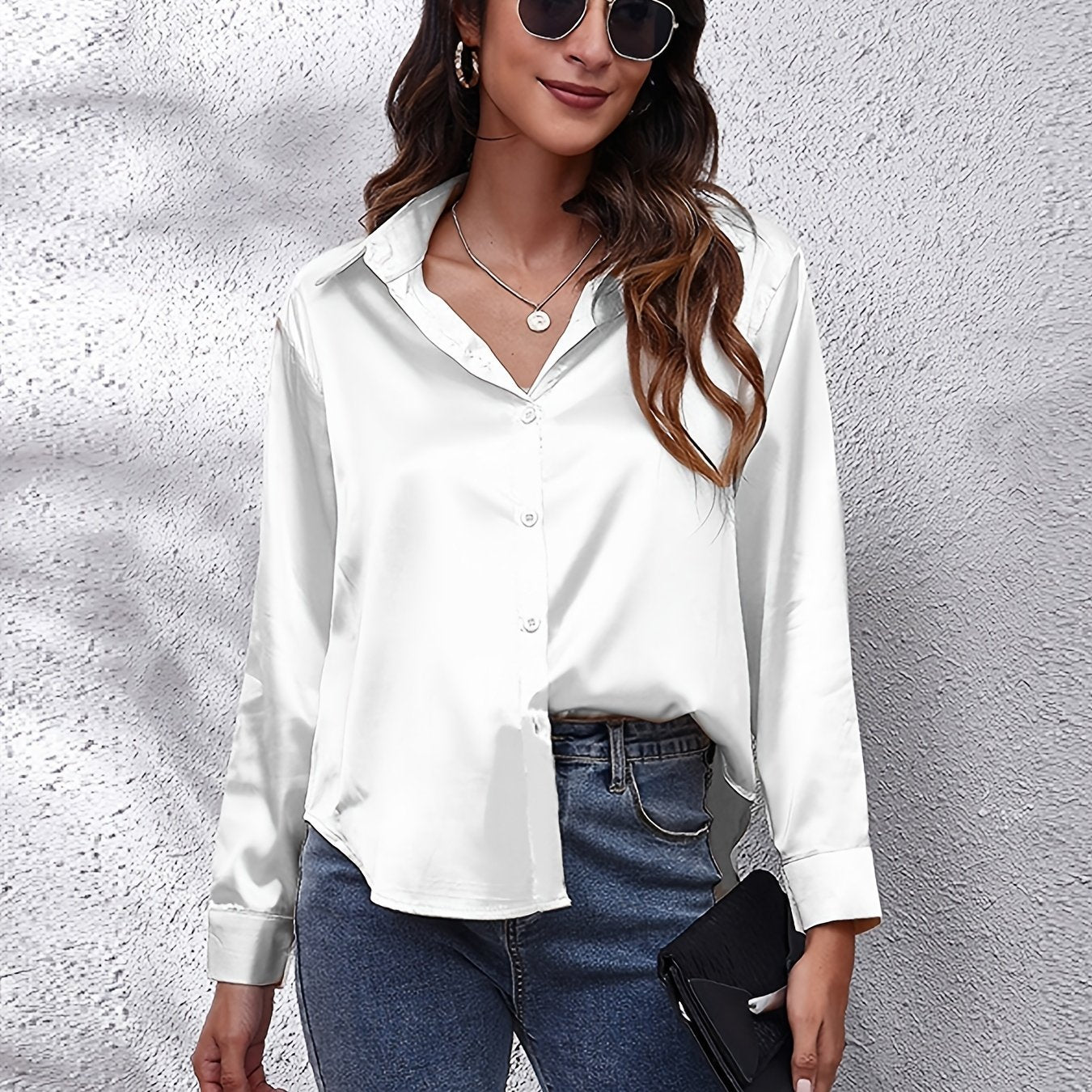 Hot Style In-Kind Shooting Satin Shirt Women'S Satin Imitation Long-Sleeved Shirt New European And American Cross-Border Women'S Clothing