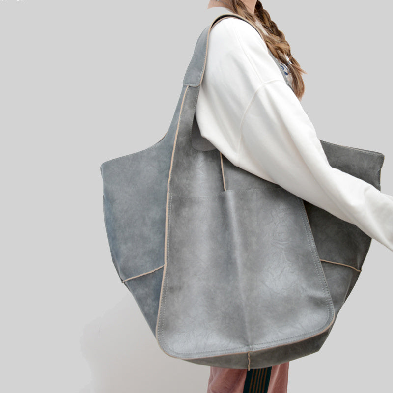 Rretro Handmade Big Beach Tote Bag High Capacity Zipper Shoulder Tote Bags Solid Color Multifunction Handbags for Ladies