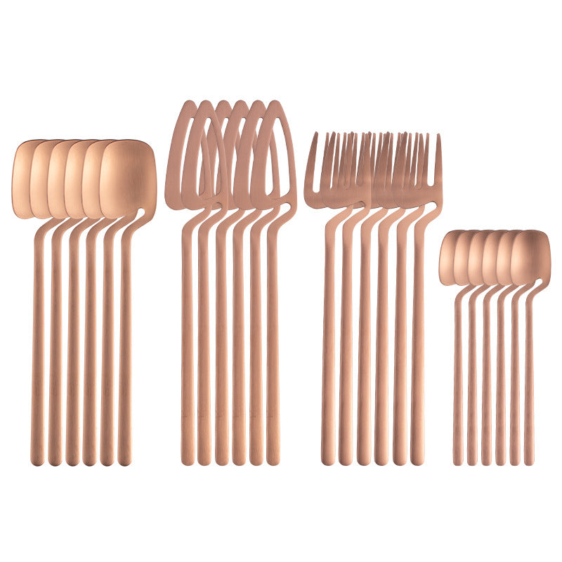 16pcs/24pcs Cutlery Set - Reusable Stainless Steel Dinnerware Set With Long Handle - Tableware Eating Utensils Set - Kitchen Supplies - For Family & Friends - Perfect for Everyday Use & Picnics