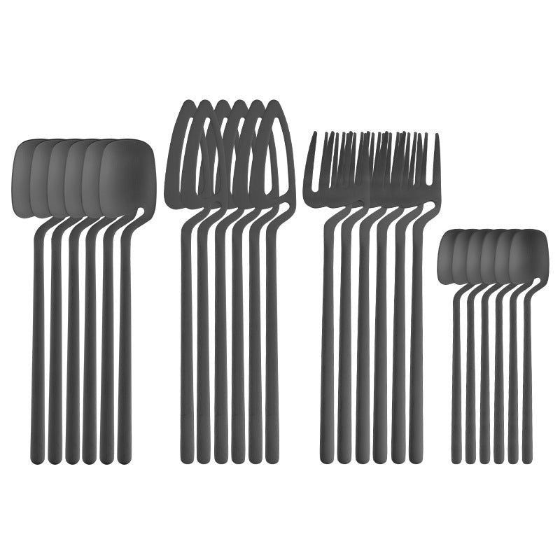 16pcs/24pcs Cutlery Set - Reusable Stainless Steel Dinnerware Set With Long Handle - Tableware Eating Utensils Set - Kitchen Supplies - For Family & Friends - Perfect for Everyday Use & Picnics