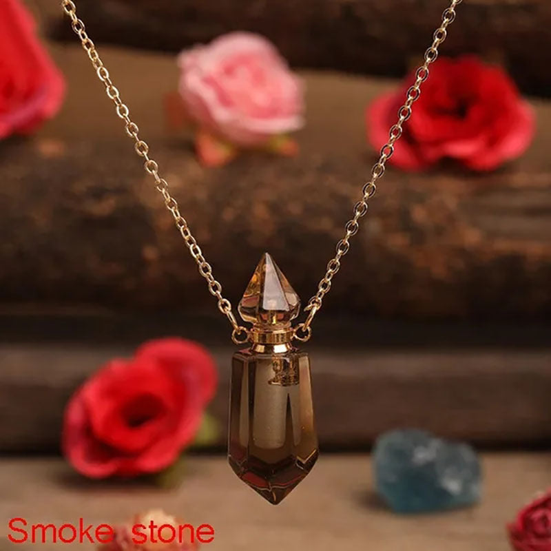 Natural Gems Stone Faceted Prism Perfume Bottle Pendants With Stainless Steel Chain Necklace Christmas Gift