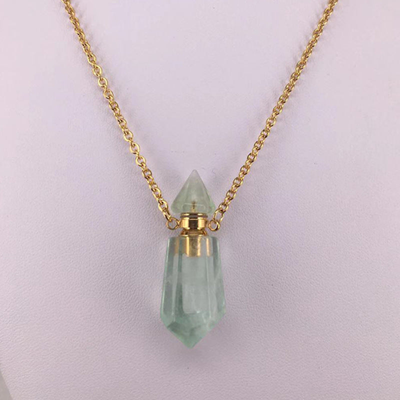 Natural Gems Stone Faceted Prism Perfume Bottle Pendants With Stainless Steel Chain Necklace Christmas Gift