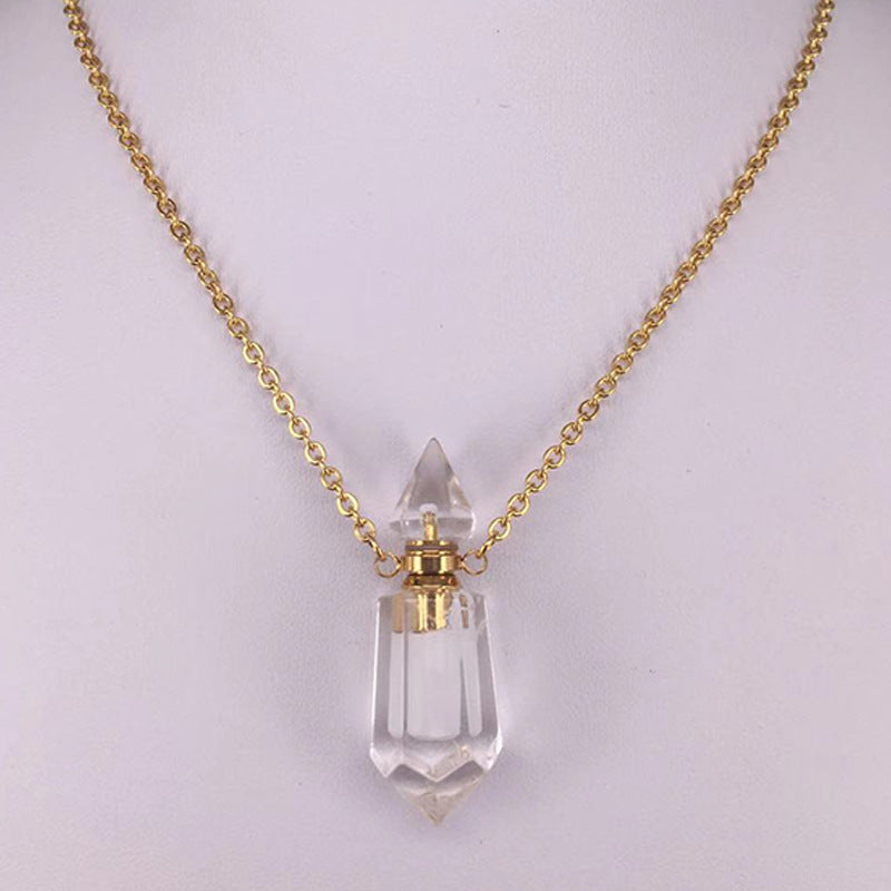 Natural Gems Stone Faceted Prism Perfume Bottle Pendants With Stainless Steel Chain Necklace Christmas Gift