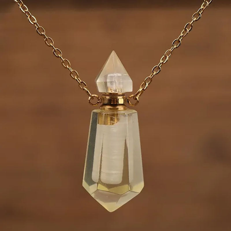 Natural Gems Stone Faceted Prism Perfume Bottle Pendants With Stainless Steel Chain Necklace Christmas Gift