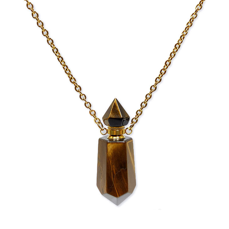 Natural Gems Stone Faceted Prism Perfume Bottle Pendants With Stainless Steel Chain Necklace Christmas Gift