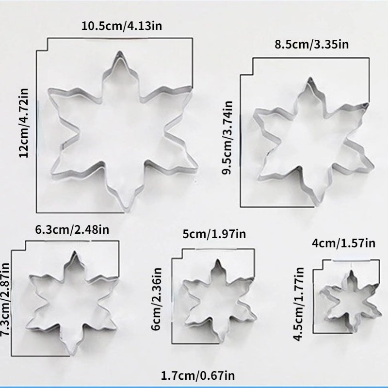 Stainless Steel Snowflake Cookie Molds - 5pcs DIY Baking Cake Ice Handmade Molds