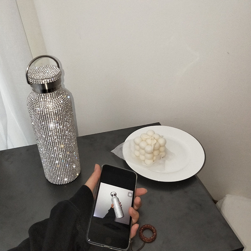 [Sparkling Water Bottle] Elegant Sparkling 350/500/750ml Bling Stainless Steel Water Bottle | Leakproof Lid, Thermal Insulation for Hot & Cold Drinks, Modern Rectangular Design - Perfect Christmas, Mother's Day, Graduation Gi