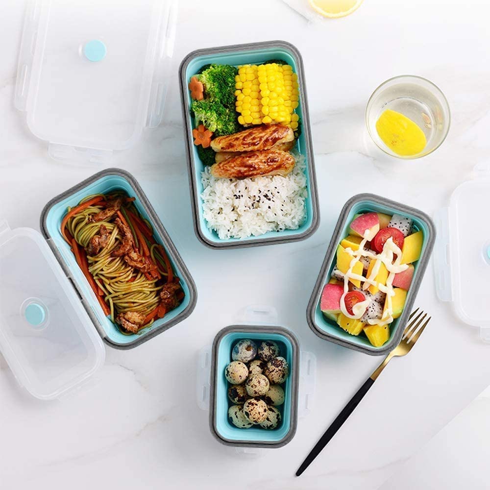 Collapsible Silicone Food Storage Containers - Microwave, Freezer & Dishwasher Safe Lunch Box with Stackable Meal Prep Containers Suitable for Leftovers, -the- Meals