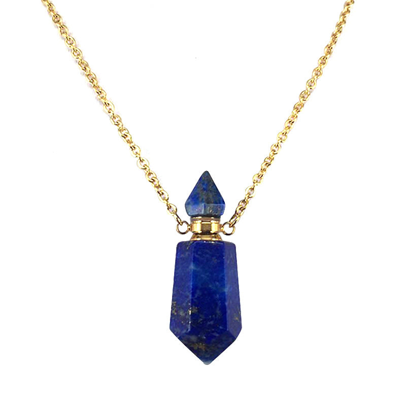 Natural Gems Stone Faceted Prism Perfume Bottle Pendants With Stainless Steel Chain Necklace Christmas Gift