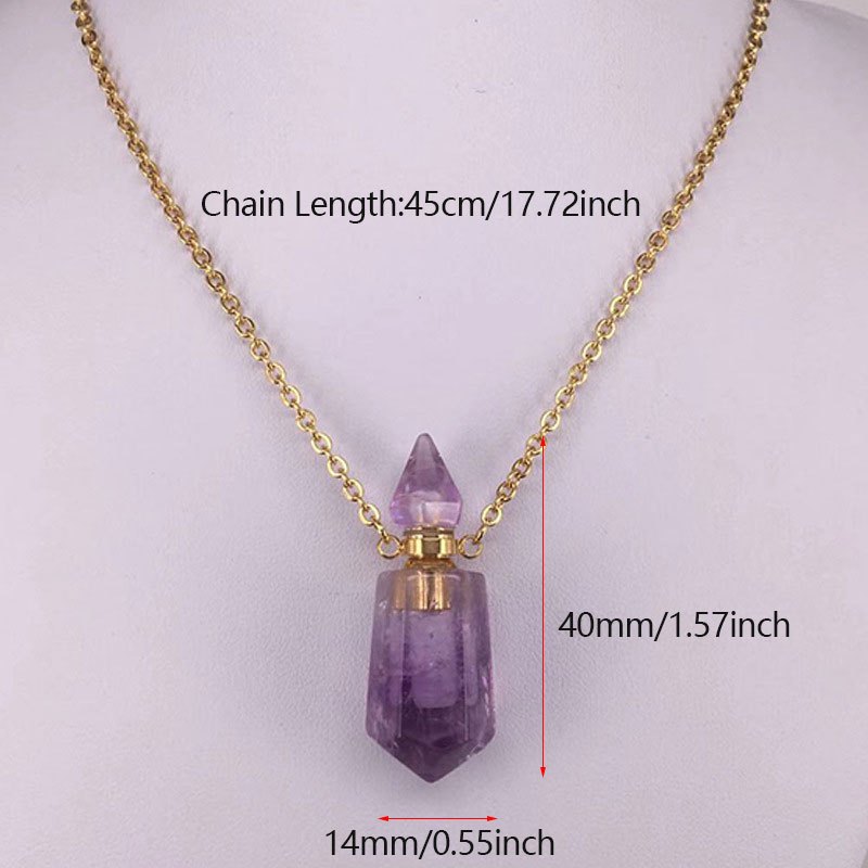 Natural Gems Stone Faceted Prism Perfume Bottle Pendants With Stainless Steel Chain Necklace Christmas Gift