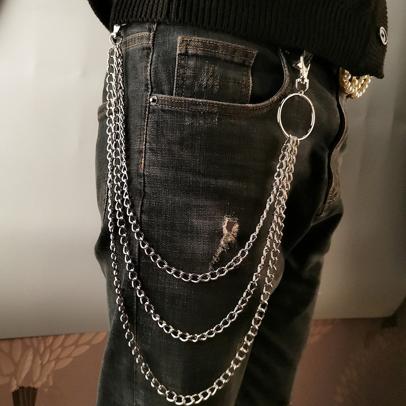 [Chain Link Metal Punk Trousers] Metal Pant Chain Punk Hip-hop Trousers Chain Waist Link Metal Wallet Silvery Color Key Chain Keyring Jeans Accessories