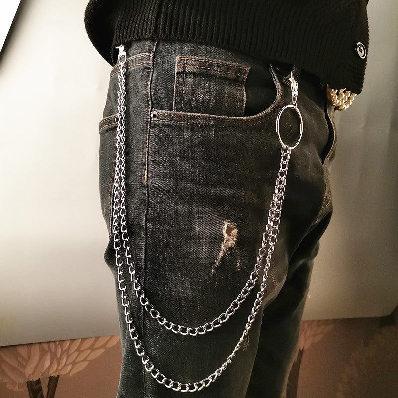 [Chain Link Metal Punk Trousers] Metal Pant Chain Punk Hip-hop Trousers Chain Waist Link Metal Wallet Silvery Color Key Chain Keyring Jeans Accessories