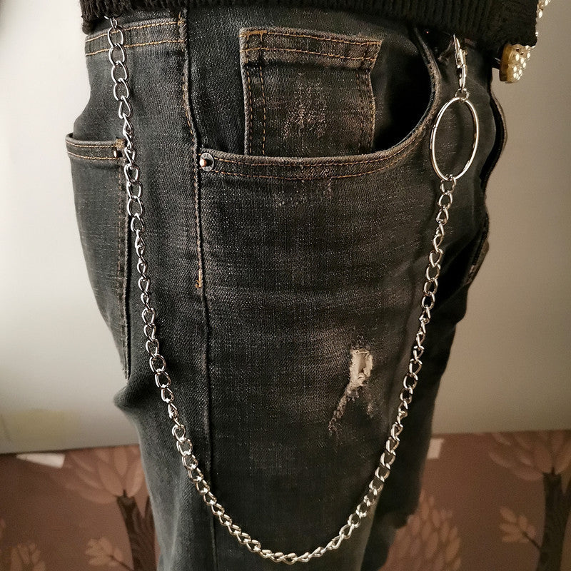 [Chain Link Metal Punk Trousers] Metal Pant Chain Punk Hip-hop Trousers Chain Waist Link Metal Wallet Silvery Color Key Chain Keyring Jeans Accessories