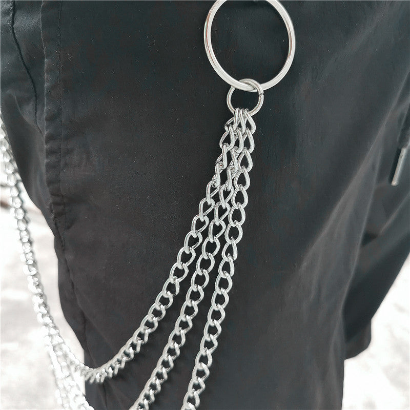 [Chain Link Metal Punk Trousers] Metal Pant Chain Punk Hip-hop Trousers Chain Waist Link Metal Wallet Silvery Color Key Chain Keyring Jeans Accessories